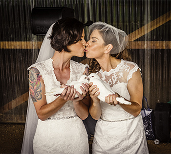 Rainbow Pride Celebrant Candice & Maisie Wedding Three Blue Ducks on the Farm Byron Bay Dove Release